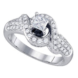 14kt White Gold Princess Diamond Solitaire Swirl Bridal Wedding Engagement Ring 7/8 Cttw