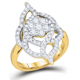 14kt Yellow Gold Womens Round Diamond Wide Cluster Fashion Ring 1 Cttw