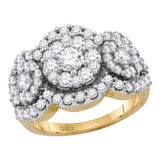 14kt Yellow Gold Womens Round Diamond Triple Cluster Bridal Wedding Engagement Ring 2.00 Cttw