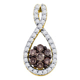 10kt Yellow Gold Womens Round Brown Diamond Cluster Pendant 3/8 Cttw