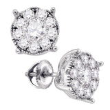 14kt White Gold Womens Round Diamond Cluster Earrings 1/3 Cttw