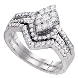 10kt White Gold Round Diamond Oval Cluster Bridal Wedding Ring Band Set 3/4 Cttw