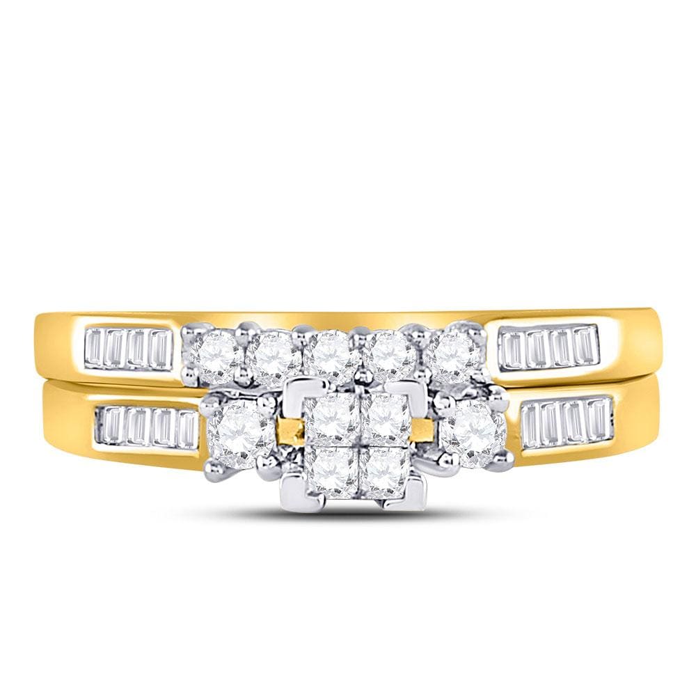 10kt Yellow Gold Princess Diamond Bridal Wedding Ring Band Set 1/2 Cttw