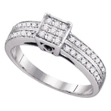 Sterling Silver Womens Round Diamond Square Cluster Bridal Wedding Engagement Ring 1/3 Cttw