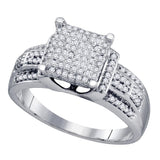 10kt White Gold Womens Round Diamond Square Cluster Bridal Wedding Engagement Ring 3/8 Cttw