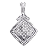 Sterling Silver Womens Round Diamond Offset Square Pendant 1/5 Cttw