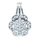 Sterling Silver Round Diamond Cluster Womens Flower Pendant 1/8 Cttw