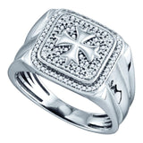 Sterling Silver Mens Round Diamond Cross Square Fashion Ring 1/5 Cttw