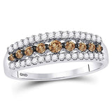 10k White Gold Womens Brown Diamond Band Ring 1/2 Cttw Size