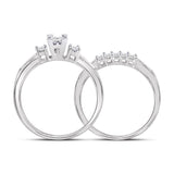 10kt White Gold Princess Diamond Bridal Wedding Ring Band Set 1/2 Cttw - Size