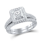 14kt White Gold Princess Diamond Bridal Wedding Ring Band Set 1-1/4 Cttw Size