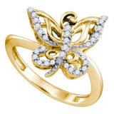 10kt Yellow Gold Womens Round Diamond Butterfly Bug Ring 1/5 Cttw