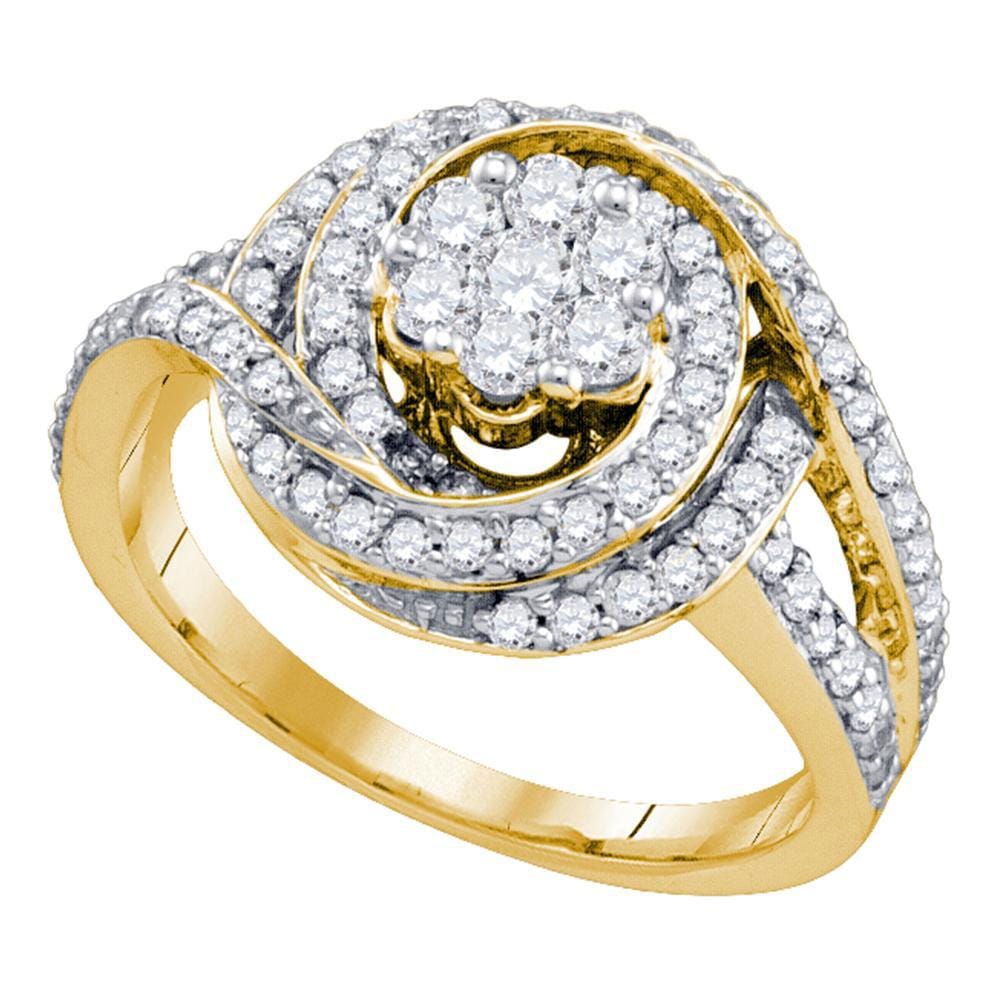 10kt Yellow Gold Round Diamond Flower Cluster Bridal Wedding Engagement Ring 1 Cttw