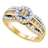 14kt Yellow Gold Womens Princess Yellow Color Enhanced Diamond Cluster Ring 3/4 Cttw