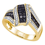 10kt Yellow Gold Womens Round Black Color Enhanced Diamond Cluster Ring 1/2 Cttw