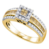 14kt Yellow Gold Womens Round Yellow Color Enhanced Diamond Square Cluster Ring 7/8 Cttw