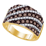 10kt Yellow Gold Womens Round Brown Diamond Striped Band Ring 1-1/3 Cttw