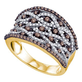 10kt Yellow Gold Womens Round Brown Diamond Stripe Fashion Ring 1 Cttw