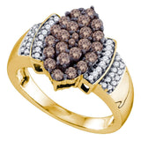 10kt Yellow Gold Womens Round Brown Diamond Cluster Ring 1 Cttw