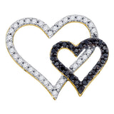 10kt Yellow Gold Womens Round Black Color Enhanced Diamond Double Heart Pendant 1/2 Cttw