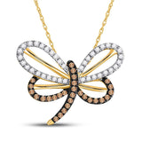 10kt Yellow Gold Womens Round Brown Diamond Butterfly Bug Pendant 1/4 Cttw