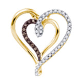 10k Yellow Gold Cognac-brown Color Enhanced Round Diamond Double Heart Love Pendant 1/4 Cttw