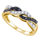 10kt Yellow Gold Womens Round Black Color Enhanced Diamond Crossover Band Ring 1/2 Cttw