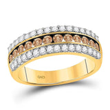 10kt Yellow Gold Womens Round Brown Diamond Band Ring 1 Cttw