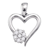 Sterling Silver Womens Round Diamond Heart Cluster Pendant 1/10 Cttw