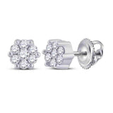 Sterling Silver Womens Round Diamond Flower Cluster Stud Earrings 1/6 Cttw