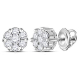 Sterling Silver Womens Round Diamond Flower Cluster Earrings 1/4 Cttw
