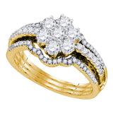 14kt Yellow Gold Diamond Cluster Bridal Wedding Ring Band Set 1 Cttw