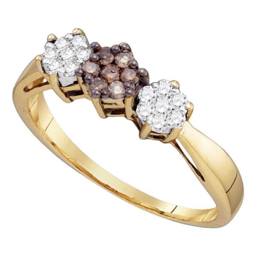 10kt Yellow Gold Womens Round Brown Diamond Cluster Ring 1/4 Cttw