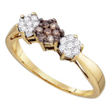 10kt Yellow Gold Womens Round Brown Diamond Cluster Ring 1/4 Cttw