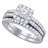 14kt White Gold Diamond Princess Halo Bridal Wedding Ring Band Set 1-1/4 Cttw