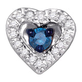 10kt White Gold Womens Round Blue Color Enhanced Diamond Heart Love Earrings 1/4 Cttw