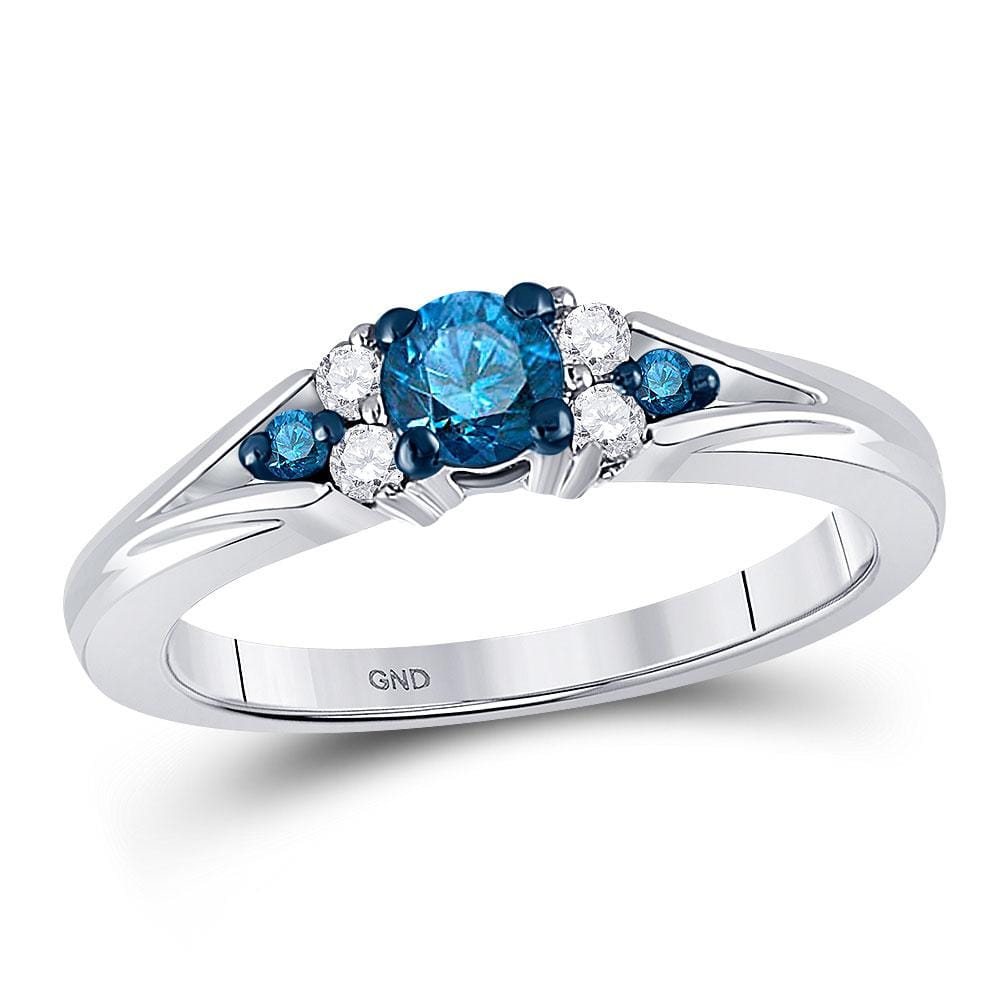 10kt White Gold Round Blue Color Enhanced Diamond Bridal Wedding Engagement Ring 1/2 Cttw