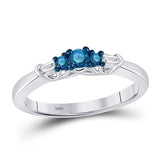 10kt White Gold Round Blue Color Enhanced Diamond 3-stone Bridal Wedding Ring 1/4 Cttw