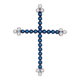 10kt White Gold Womens Round Blue Color Enhanced Diamond Cross Pendant 1/3 Cttw