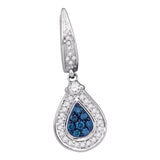 10kt White Gold Womens Round Blue Color Enhanced Diamond Teardrop Dangle Earrings 1/2 Cttw