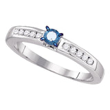 10kt White Gold Round Blue Color Enhanced Diamond Solitaire Bridal Wedding Ring 1/3 Cttw