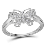 10kt White Gold Womens Round Diamond Butterfly Bug Ring 1/20 Cttw