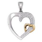 Sterling Silver Womens Round Diamond 2-tone Heart Love Pendant 1/6 Cttw