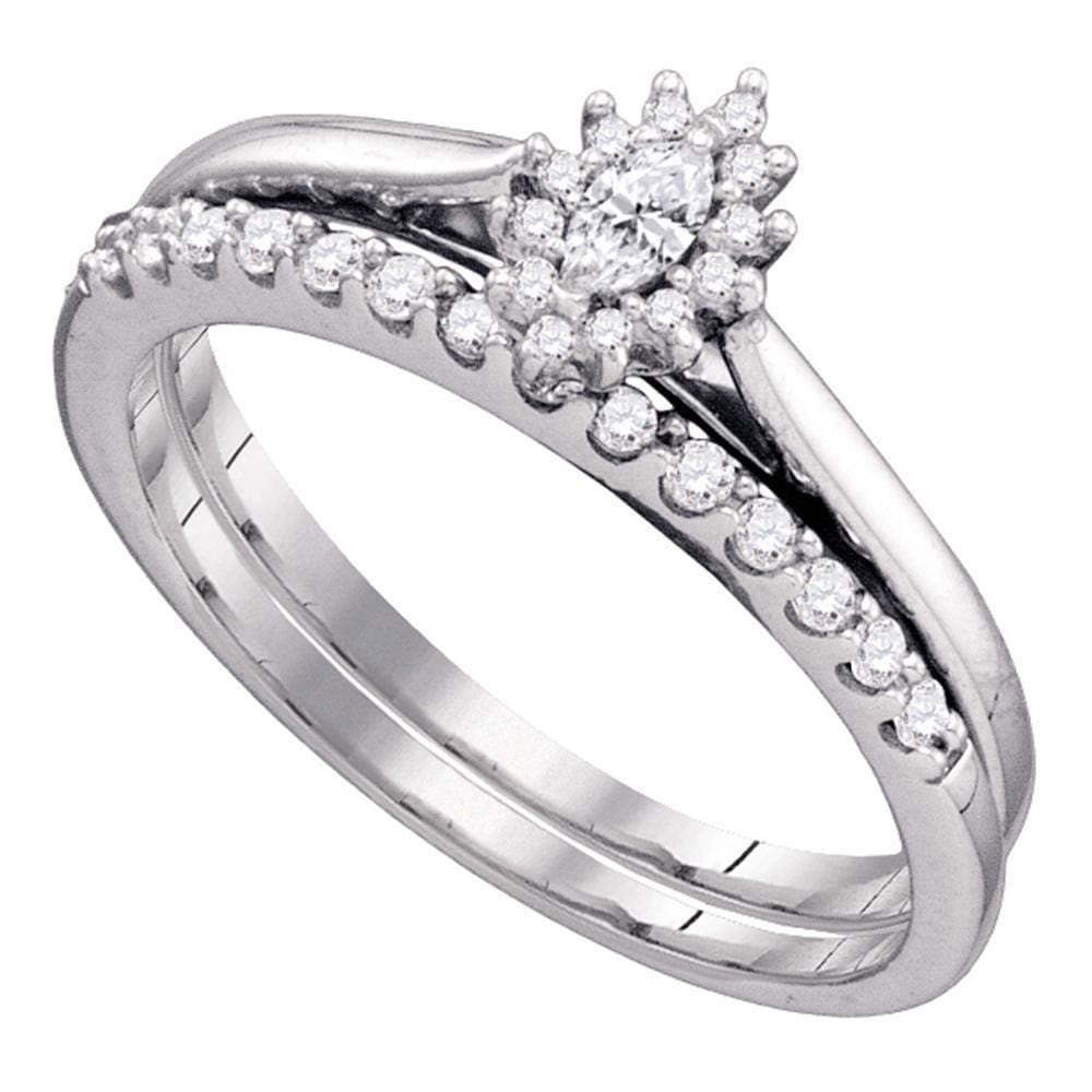 10kt White Gold Marquise Diamond Bridal Wedding Ring Band Set 1/4 Cttw