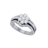 14k White Gold Round Diamond Flower Cluster Wedding Bridal Ring Set 1 Cttw