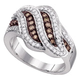 10kt White Gold Womens Round Brown Diamond Band Ring 1/2 Cttw