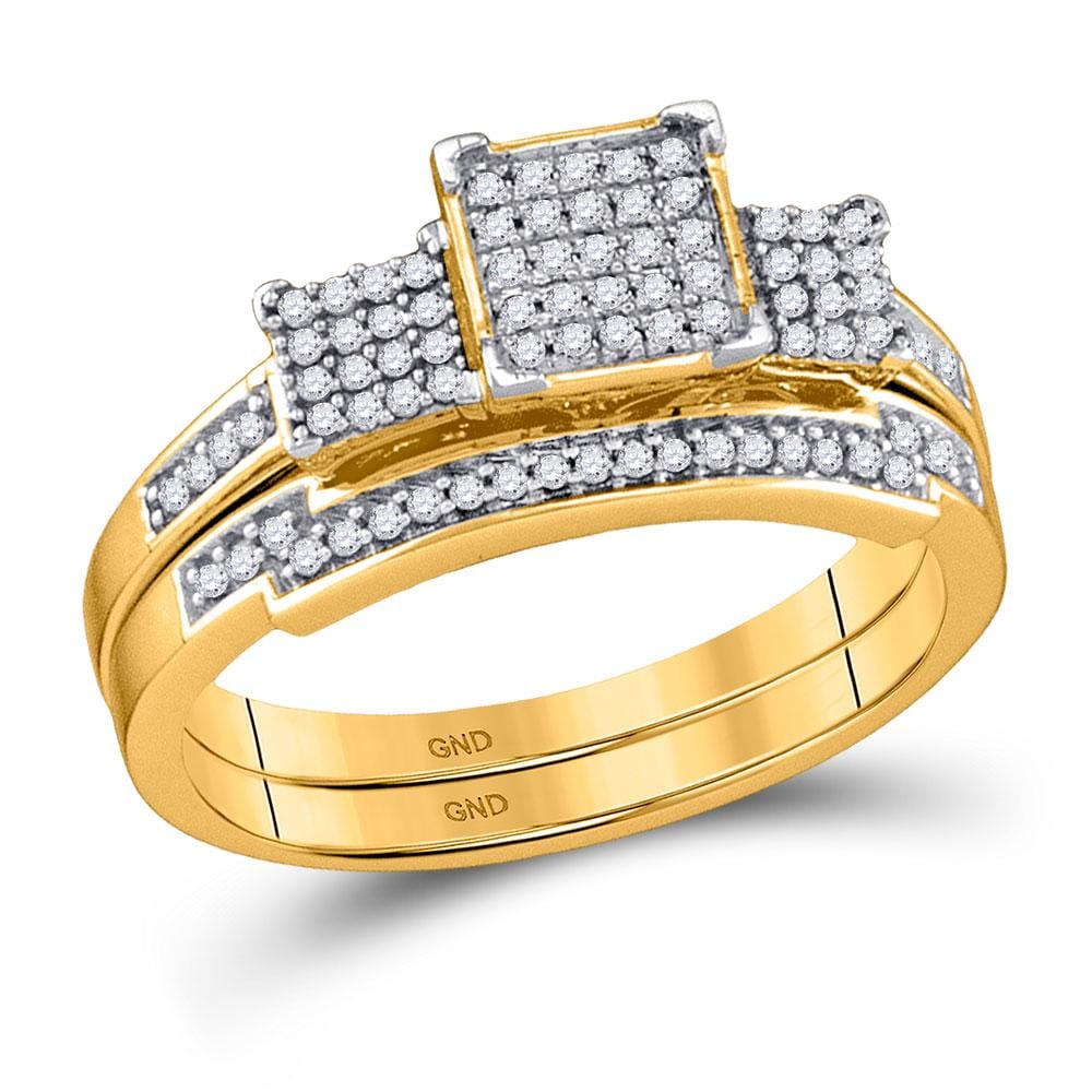 10kt Yellow Gold Womens Round Diamond Bridal Wedding Engagement Ring Band Set 1/4 Cttw
