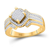 10kt Yellow Gold Womens Round Diamond Diagonal Square Frame Cluster Ring 3/8 Cttw
