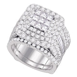 14kt White Gold Diamond Cluster Wedding Bridal Ring Set 4 Cttw