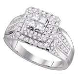 14kt White Gold Womens Princess Diamond Cluster Bridal Wedding Engagement Ring 3/4 Cttw